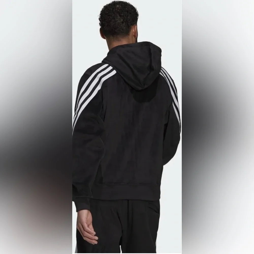 Men’s RARE Adidas NWT Medium Future Icons Ribbed Hoodie/Pants Velour Set - Picture 3 of 15
